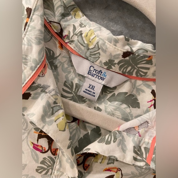 Croft & Barrow Size XXL Tropical Palm Toucan Print Cotton Button Down Shirt - Picture 10 of 11